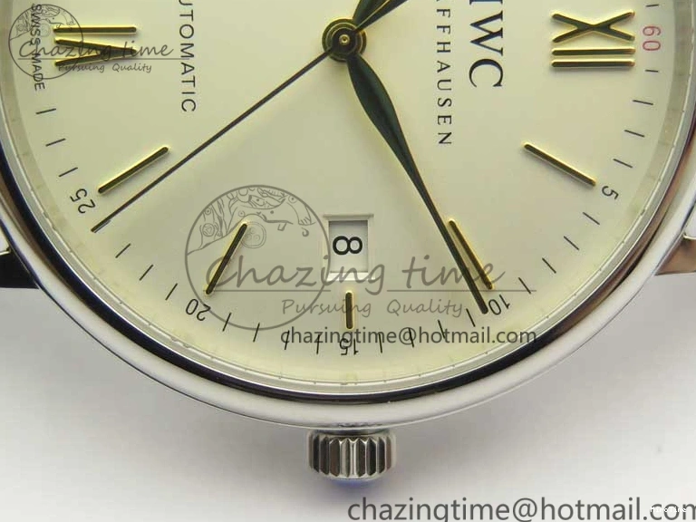 MIROTIME 0523 Affordable Portofino IW356501 SS V3 MK 1:1 Best Edition White Dial Gold Markers On Black Leather Strap MIYOTA 7196